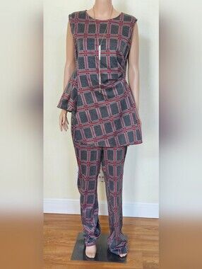 Plaid Gray & Red Women’s Tailored Pants Suit